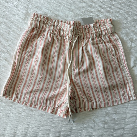 LOFT Pants - LOFT High Waist Striped Shorts - Cream and Orange